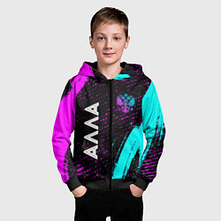 Толстовка на молнии детская Алла и неоновый герб России вертикально, цвет: 3D-черный — фото 2