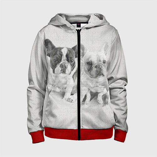 Детская толстовка на молнии Французские бульдоги пара текстура стены / 3D-Красный – фото 1
