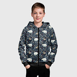 Толстовка на молнии детская Акварельные медведи и олени, цвет: 3D-черный — фото 2