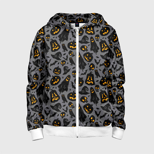 Детская толстовка на молнии Праздничный узор хэллоуина / 3D-Белый – фото 1