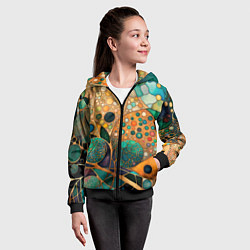Толстовка на молнии детская Вдохновение Климтом - изумрудная абстракция с круг, цвет: 3D-черный — фото 2
