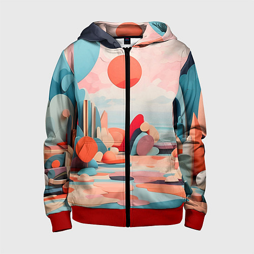 Детская толстовка на молнии Геометрия природы / 3D-Красный – фото 1