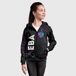 Толстовка на молнии детская Ева и неоновый герб России вертикально, цвет: 3D-черный — фото 2