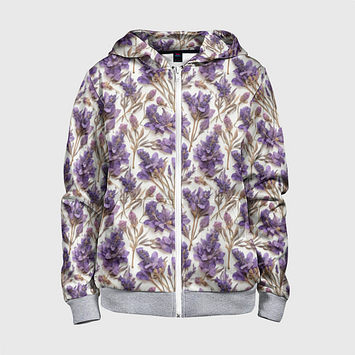 Детская толстовка на молнии Паттерн из сухих цветов лаванды в стиле акварели / 3D-Меланж – фото 1