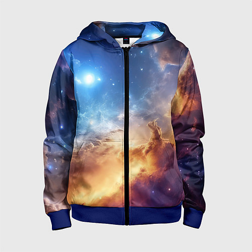 Детская толстовка на молнии Оранжевая небула космос / 3D-Синий – фото 1