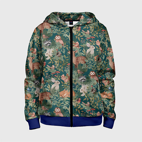 Детская толстовка на молнии Goblincore - лес зверей / 3D-Синий – фото 1