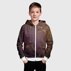 Толстовка на молнии детская Золотистые узоры на фиолетовом фоне, цвет: 3D-белый — фото 2