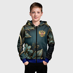 Толстовка на молнии детская Золотые листья и герб России, цвет: 3D-синий — фото 2