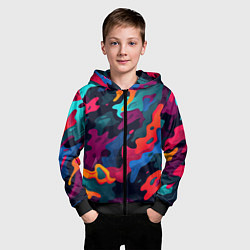 Толстовка на молнии детская Яркая абстракция в виде камуфляжа, цвет: 3D-черный — фото 2