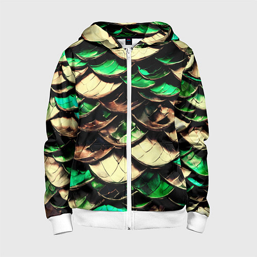 Детская толстовка на молнии Чешуя зеленого дракона / 3D-Белый – фото 1