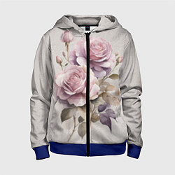 Детская толстовка на молнии Нежные розовые розы на стене