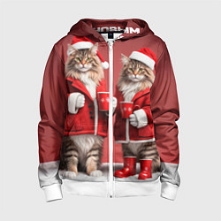 Детская толстовка на молнии С новым котом - два кота в костюмах Санты