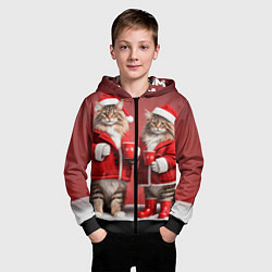 Толстовка на молнии детская С новым котом - два кота в костюмах Санты, цвет: 3D-черный — фото 2