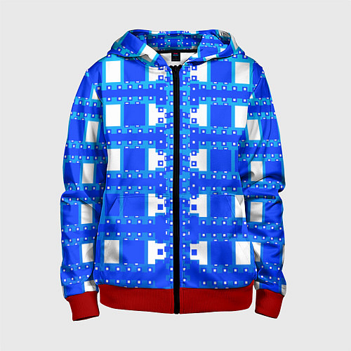 Детская толстовка на молнии Синие и белые квадраты / 3D-Красный – фото 1