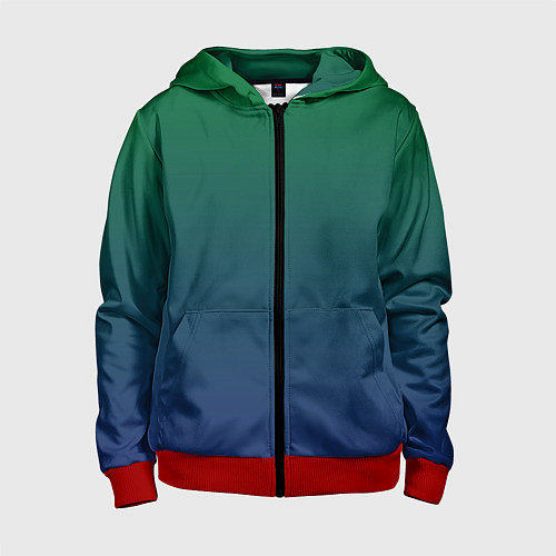 Детская толстовка на молнии Темно-зеленый и синий градиент / 3D-Красный – фото 1