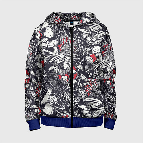 Детская толстовка на молнии Разные грибы / 3D-Синий – фото 1