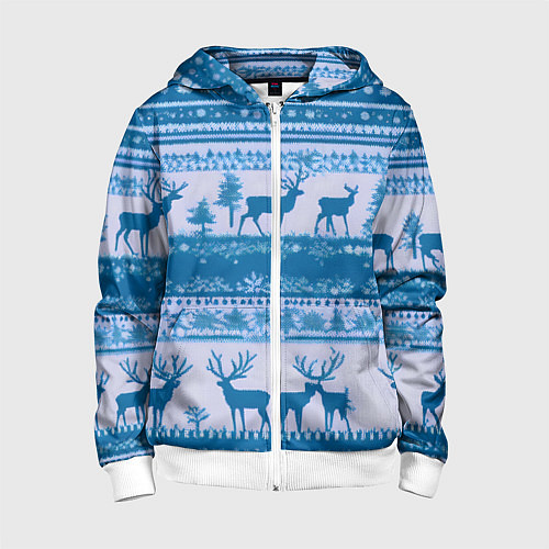 Детская толстовка на молнии Синие олени / 3D-Белый – фото 1