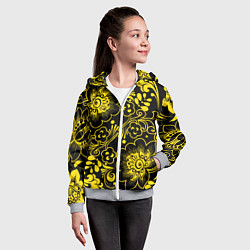 Толстовка на молнии детская Хохломская роспись золотые цветы на чёроном фоне, цвет: 3D-меланж — фото 2