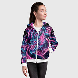 Толстовка на молнии детская Neon Japanese dragon - irezumi, цвет: 3D-белый — фото 2