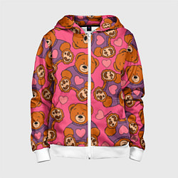 Детская толстовка на молнии Мишки игрушки в розовых свитерах и сердечки
