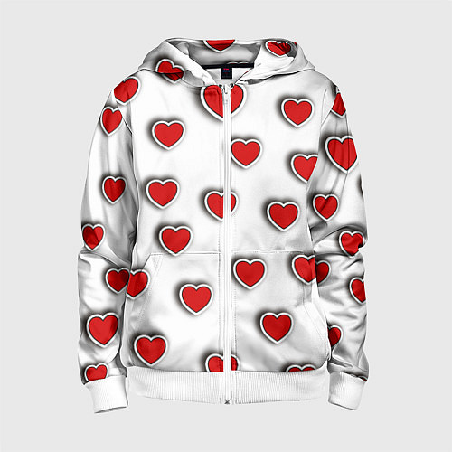 Детская толстовка на молнии Стикеры наклейки объемные сердечки / 3D-Белый – фото 1