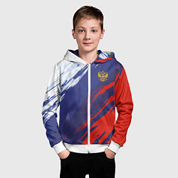 Толстовка на молнии детская Россия Sport брызги красок триколор, цвет: 3D-белый — фото 2