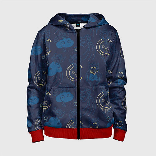 Детская толстовка на молнии Ангелы в ночном небе / 3D-Красный – фото 1