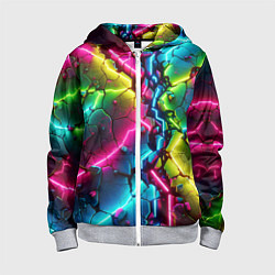 Толстовка на молнии детская Трещина - неон, цвет: 3D-меланж