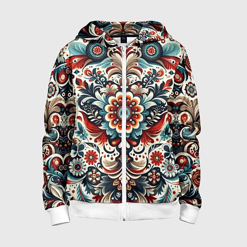 Детская толстовка на молнии Словенский паттерн / 3D-Белый – фото 1