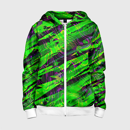 Детская толстовка на молнии Зеленые узоры паттерны / 3D-Белый – фото 1