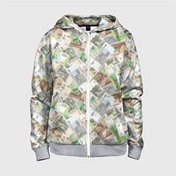 Толстовка на молнии детская Российские денежные купюры, цвет: 3D-меланж