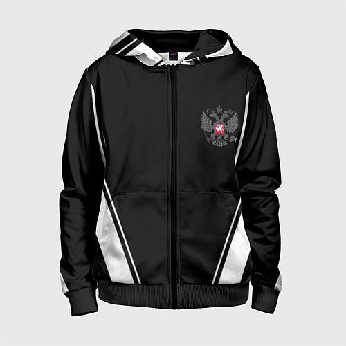 Детская толстовка на молнии Спортивная геометрия герб рф / 3D-Черный – фото 1