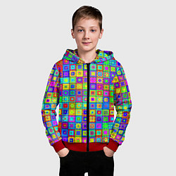 Толстовка на молнии детская Узор из разноцветных квадратов, цвет: 3D-красный — фото 2