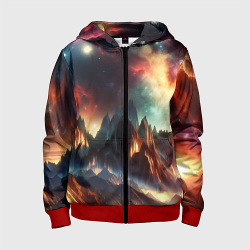 Детская толстовка на молнии Space landscape with mountains / 3D-Красный – фото 1