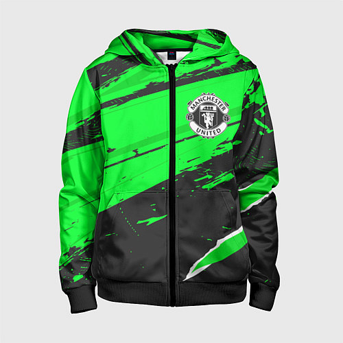 Детская толстовка на молнии Manchester United sport green / 3D-Черный – фото 1