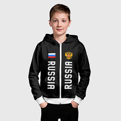 Толстовка на молнии детская Россия три полоски на черном фоне, цвет: 3D-белый — фото 2