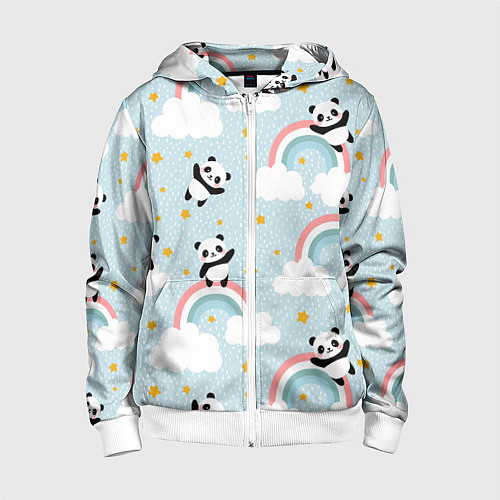 Детская толстовка на молнии Панда на радуге / 3D-Белый – фото 1