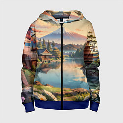 Толстовка на молнии детская Спокойный рассвет над японским горизонтом, цвет: 3D-синий