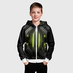 Толстовка на молнии детская Яркая зеленая неоновая киберброня, цвет: 3D-белый — фото 2