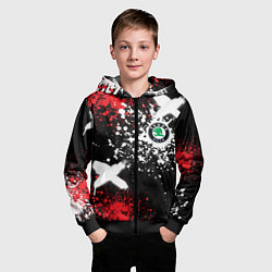 Толстовка на молнии детская Шкода на фоне граффити и брызг красок, цвет: 3D-черный — фото 2