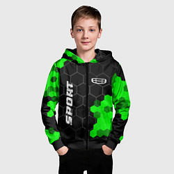 Толстовка на молнии детская Geely green sport hexagon, цвет: 3D-черный — фото 2