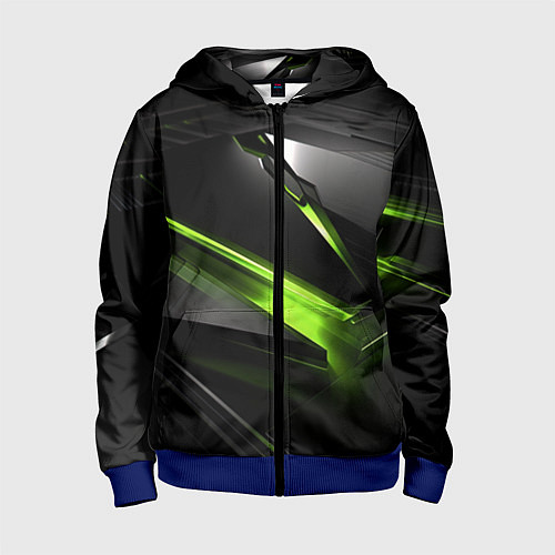 Детская толстовка на молнии Зеленая абстрактная конструкция в стиле nvidia / 3D-Синий – фото 1