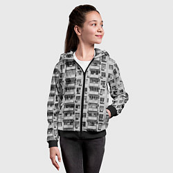 Толстовка на молнии детская Панелька в черно-белых тонах, цвет: 3D-черный — фото 2