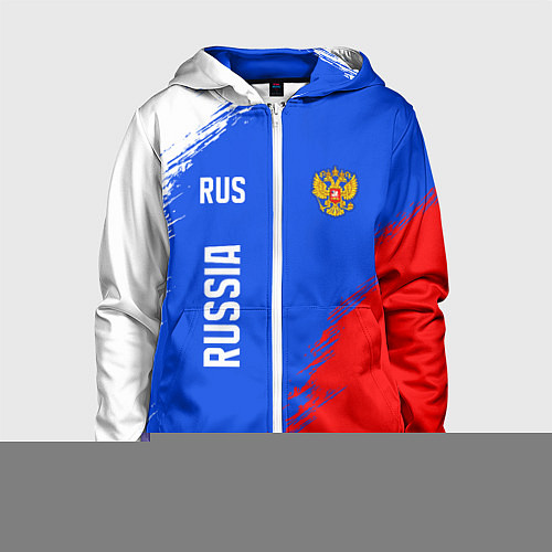 Детская толстовка на молнии Триколор и герб России / 3D-Белый – фото 1