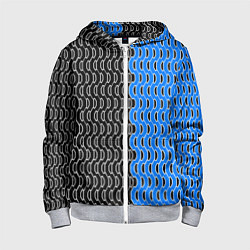 Детская толстовка на молнии Чёрно-синий паттерн с белой обводкой