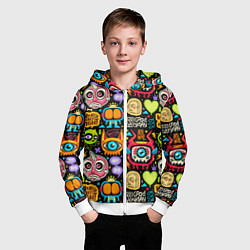 Толстовка на молнии детская Feel good every day motivation monsters pattern, цвет: 3D-белый — фото 2