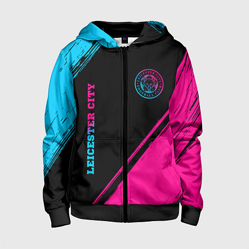 Детская толстовка на молнии Leicester City - neon gradient вертикально / 3D-Черный – фото 1