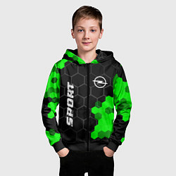 Толстовка на молнии детская Opel green sport hexagon, цвет: 3D-черный — фото 2