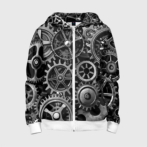 Детская толстовка на молнии Стимпанк стальные механизмы паттерн / 3D-Белый – фото 1
