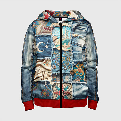 Детская толстовка на молнии Пэчворк из Турции / 3D-Красный – фото 1